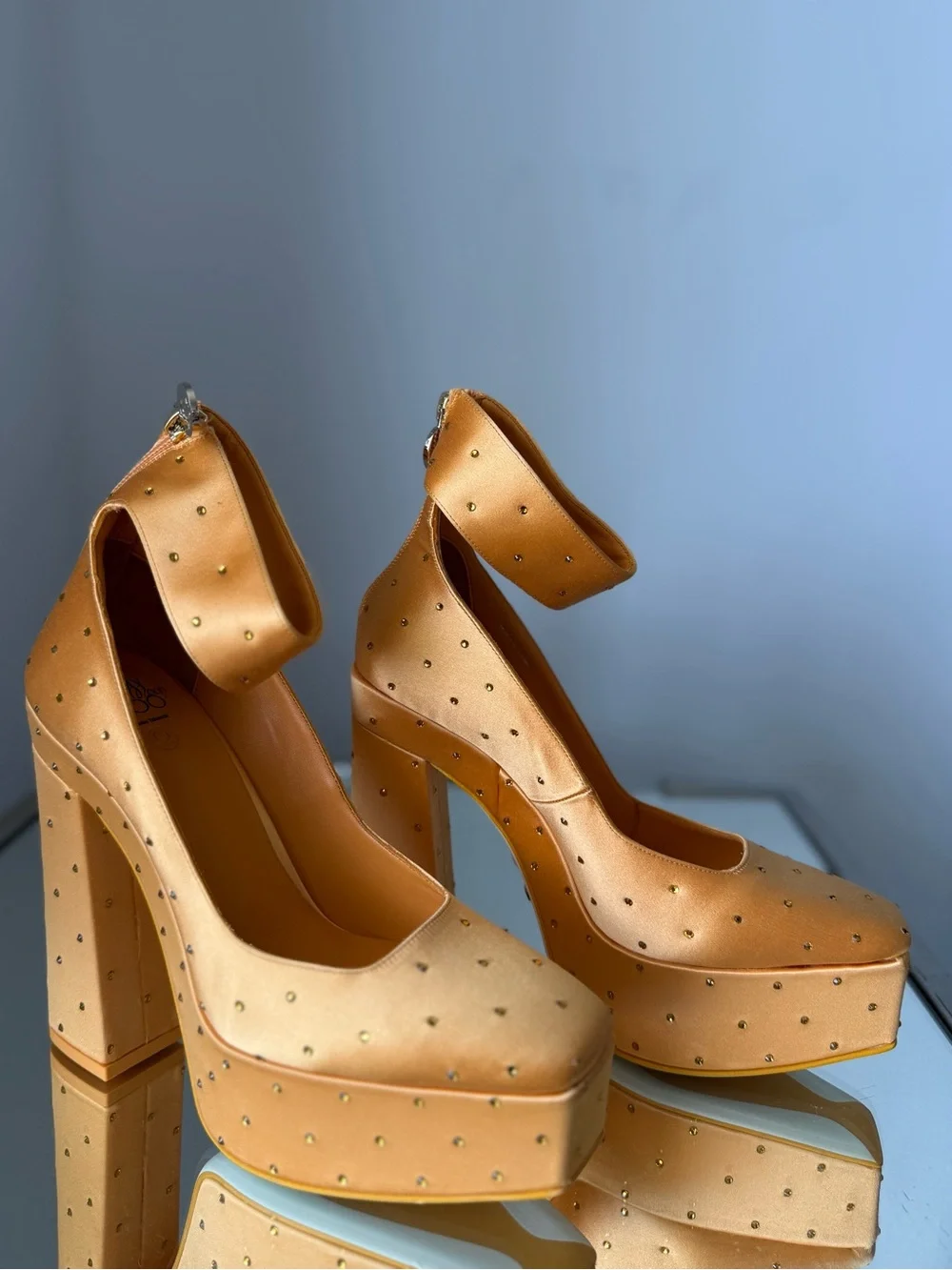 New  Jimmy CHOO Sailor Venus Platform 140 Orange Satin Platform Pumps Crystals
